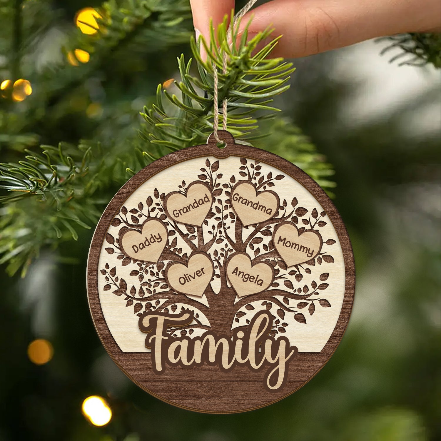 5597OUS2 personalized family tree gifts 2 layered wooden ornaments 5597OKQZI