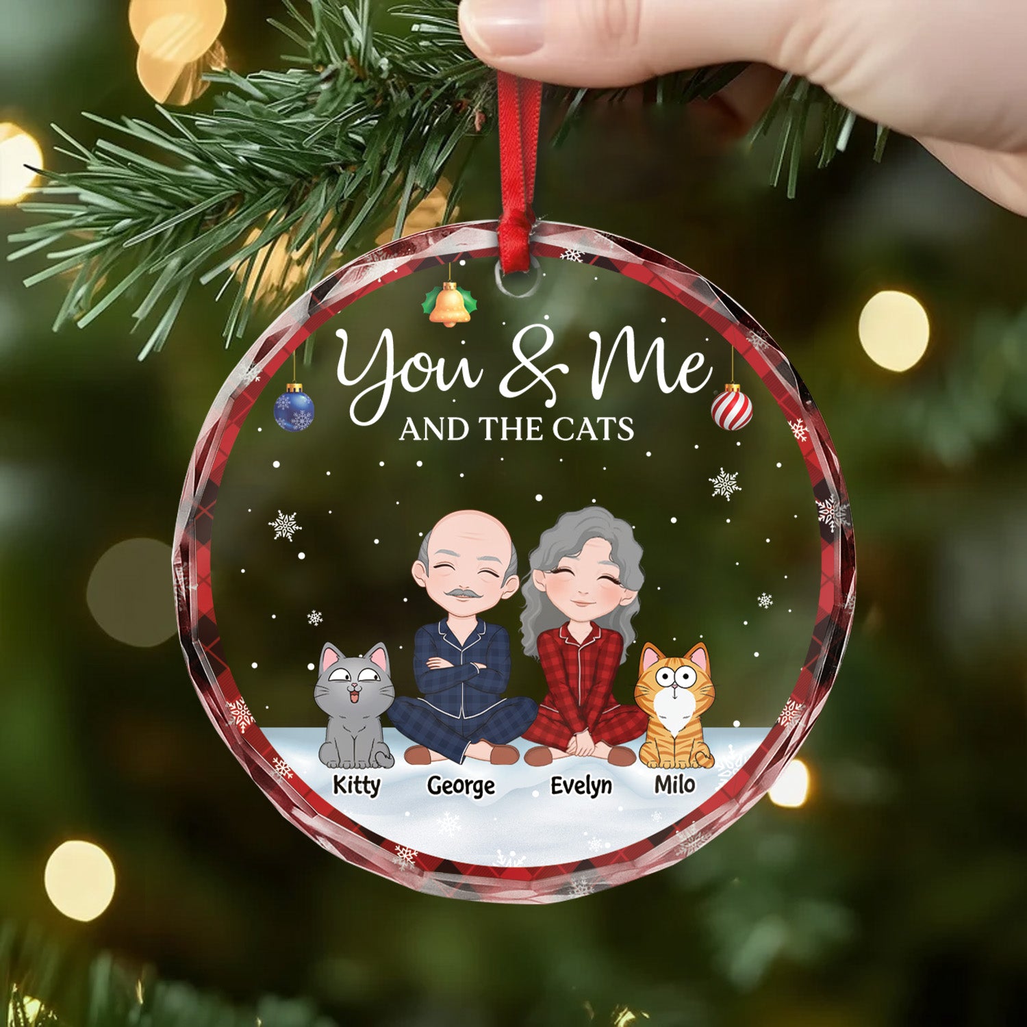 5632OUS2 personalized christmas gifts glass couple with cat ornament_ 5632OKZ0D