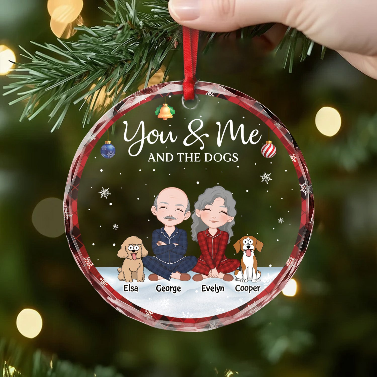 5632OUS2 personalized christmas gifts glass couple with dog ornament_ 5632OKZ0C