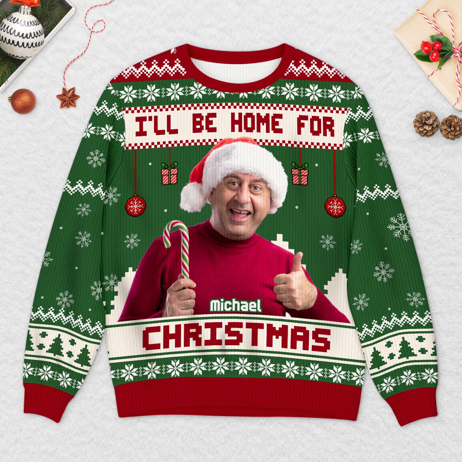 5637WUS2 custom photo ugly christmas sweater ill be home for christmas_ 5637W8VTB_0ab44058 1a28 4a47 8874 59a1e2dab82e