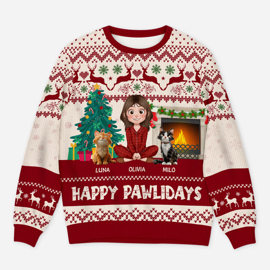 5644WUS1 personalized cat gifts happy pawlidays ugly christmas sweater 5644WTLND