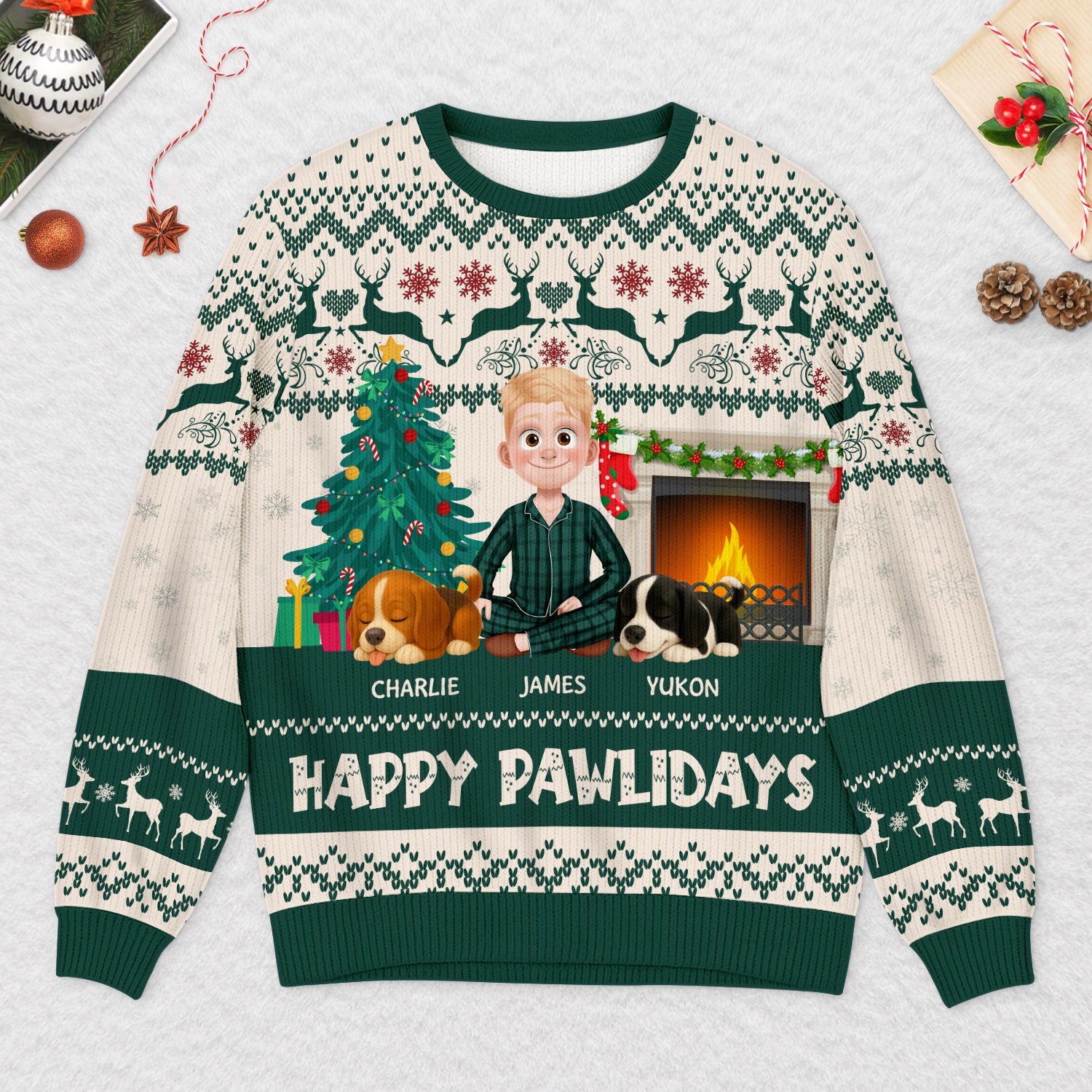 5644WUS2 personalized dog gifts happy pawlidays ugly christmas sweater 5644WTLNC