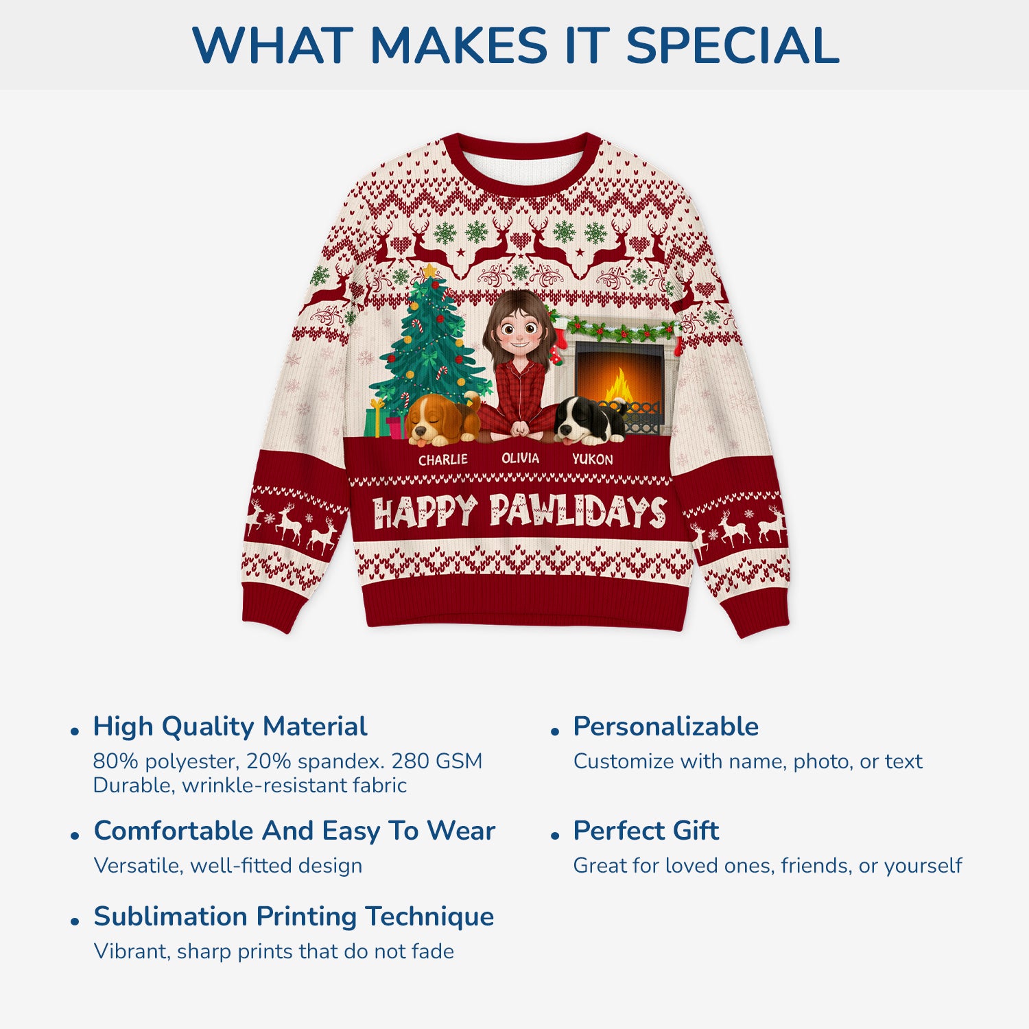 5644WUS5 personalized dog gifts happy pawlidays ugly christmas sweater 5644WTLNC