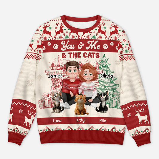5646WUS1 custom cat ugly christmas sweater matching couple sweaters_ 5646WTMMD