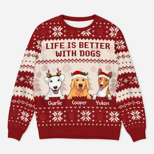 5652WUS1 personalized ugly christmas sweater life is better with dogs 5652WKZNC