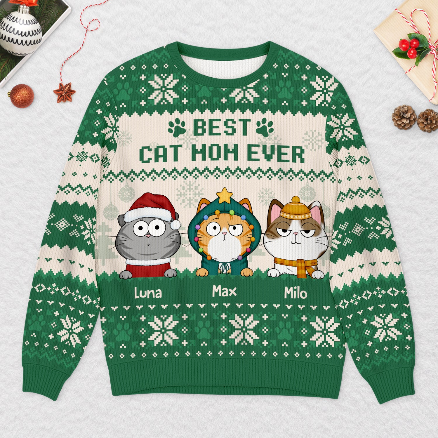 5652WUS2 personalized ugly christmas sweater life is better with cats 5652WKZND