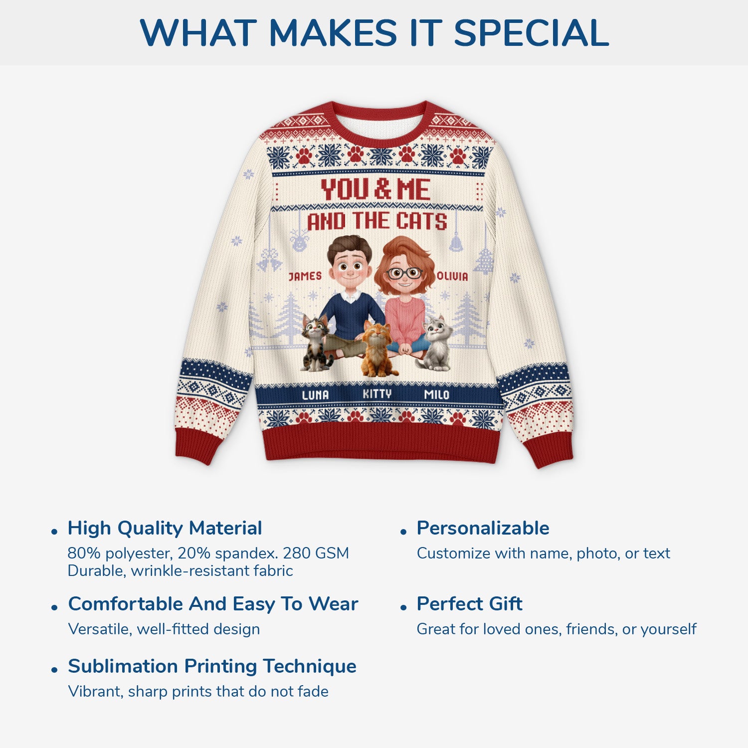 5658WUS5 custom gifts for couples matching cat ugly christmas sweaters 5658W3QMD