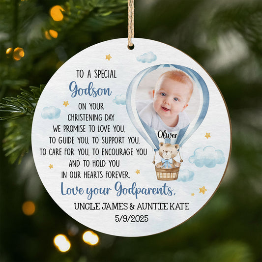 5670OUS1 custom godchild christening gift 1 layered wood baptism christmas ornament with photo 5670O6HAK