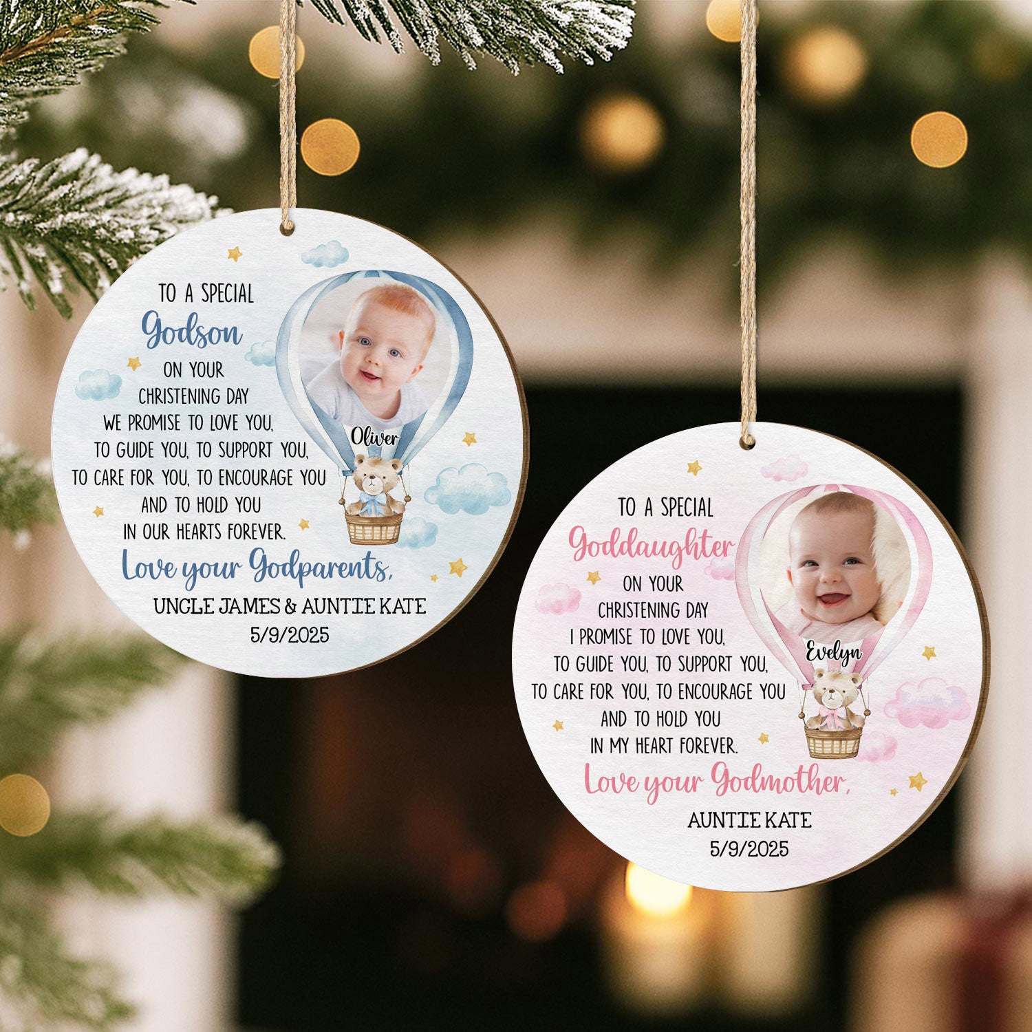 5670OUS2 custom godchild christening gift 1 layered wood baptism christmas ornament 5670O6HAK