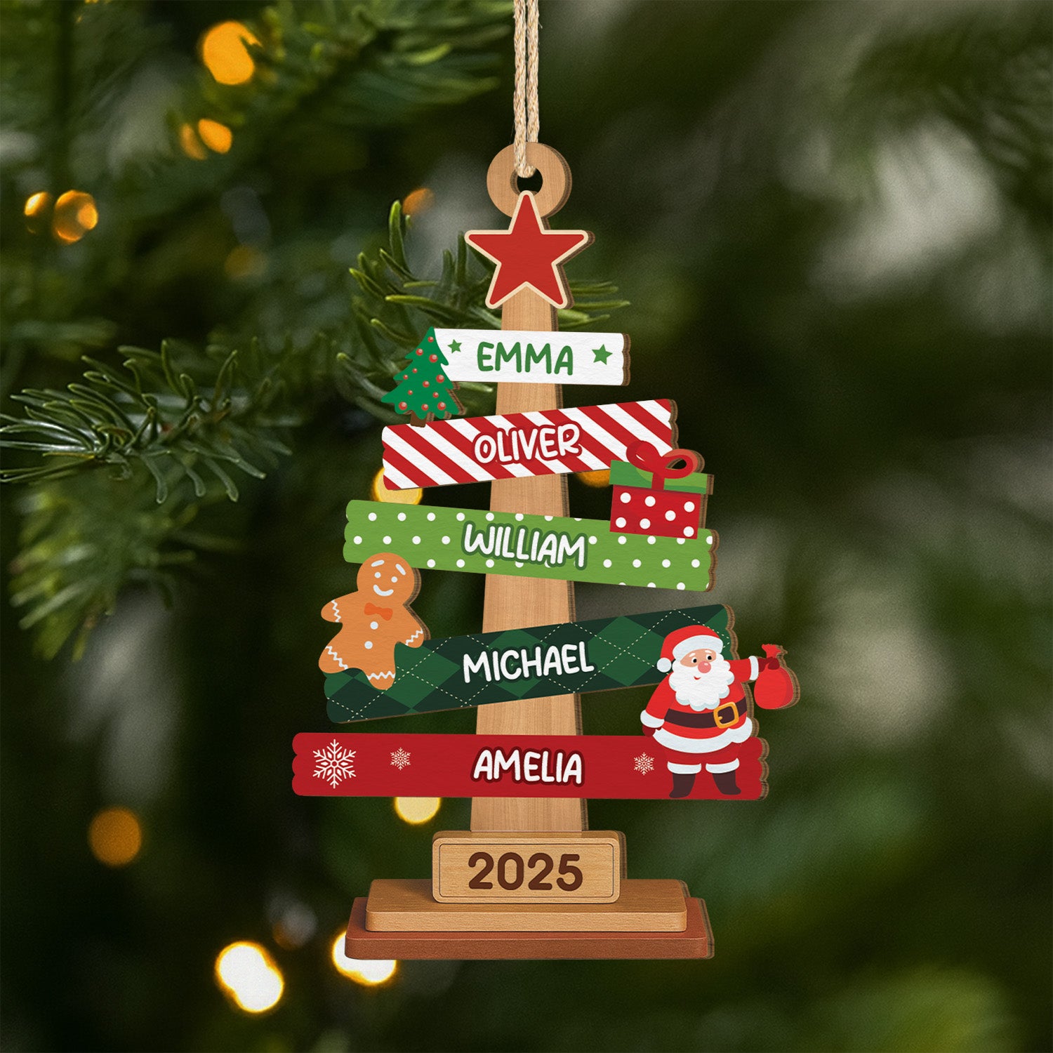 5676OUS1 custom 1 layered wood ornament with names family christmas gifts 5676OTQTI
