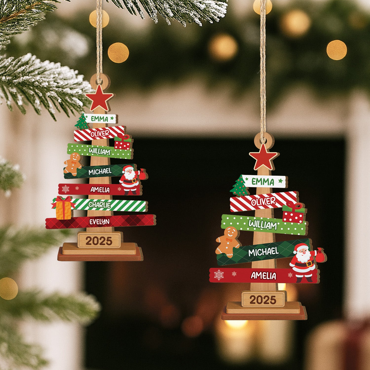 5676OUS2 custom 1 layered wood ornament with names family christmas gifts 5676OTQTI