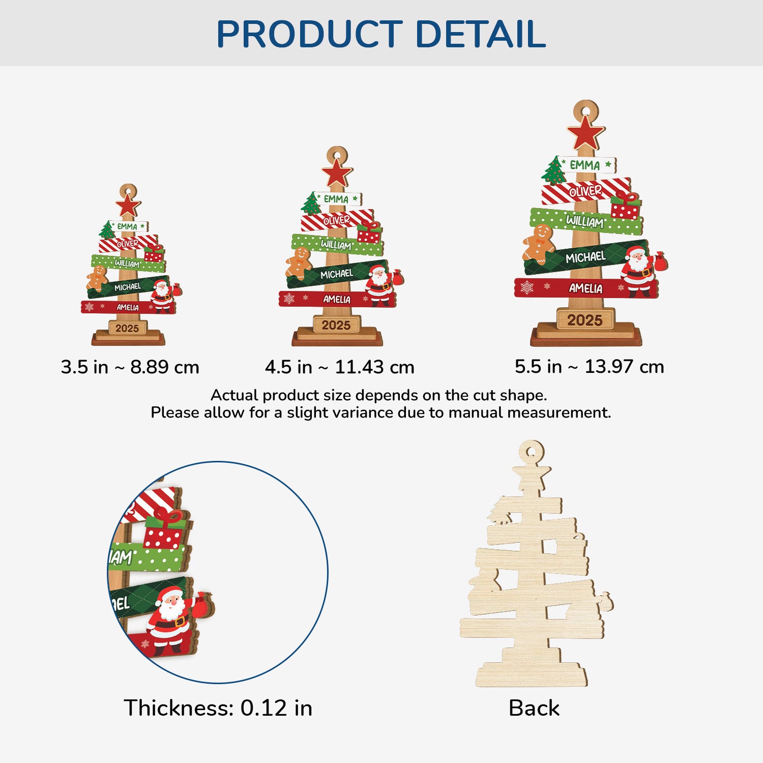 5676OUS3 custom 1 layered wood ornament with names family christmas gifts 5676OTQTI