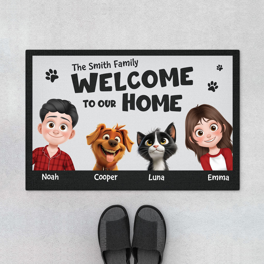 5680DUS1 personalized family gifts welcome to our home doormat for pet owners 5680D3VAD