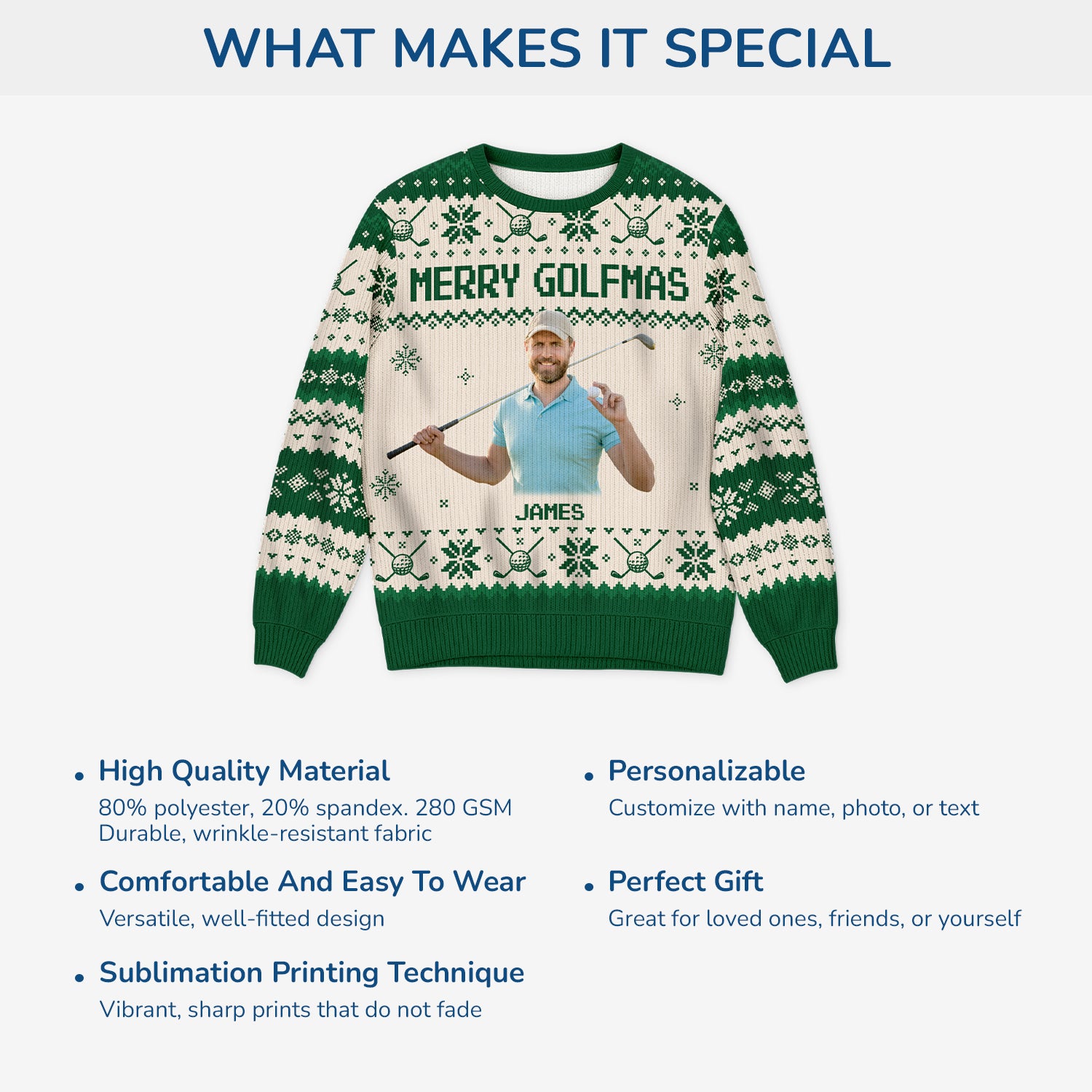 5686WUS5 personalized golf gifts for him ugly christmas sweater with photo 5686WKMNB