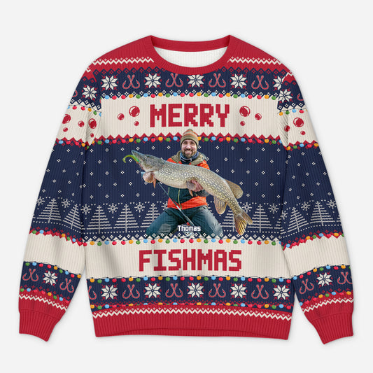 5689WUS1 custom gifts for fishing lovers_ ugly christmas sweater with photo 5689W8QZB