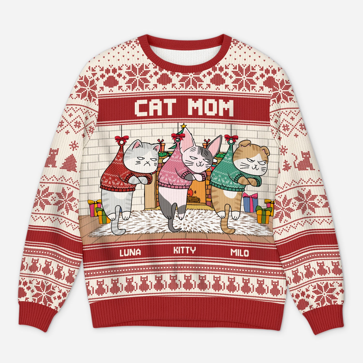 5702WUS1 personalized cat mom gifts cat ugly christmas sweater 5702WTMMD