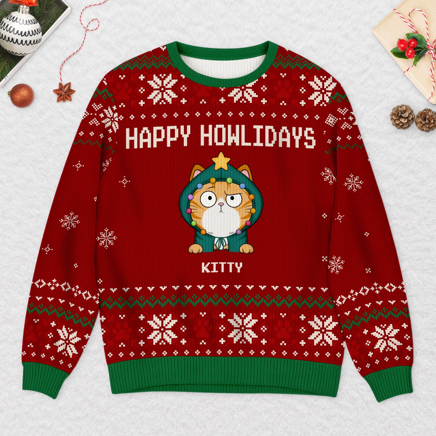 5704WUS2 personalized gifts for cat lovers ugly christmas sweater cat 5704WTYND