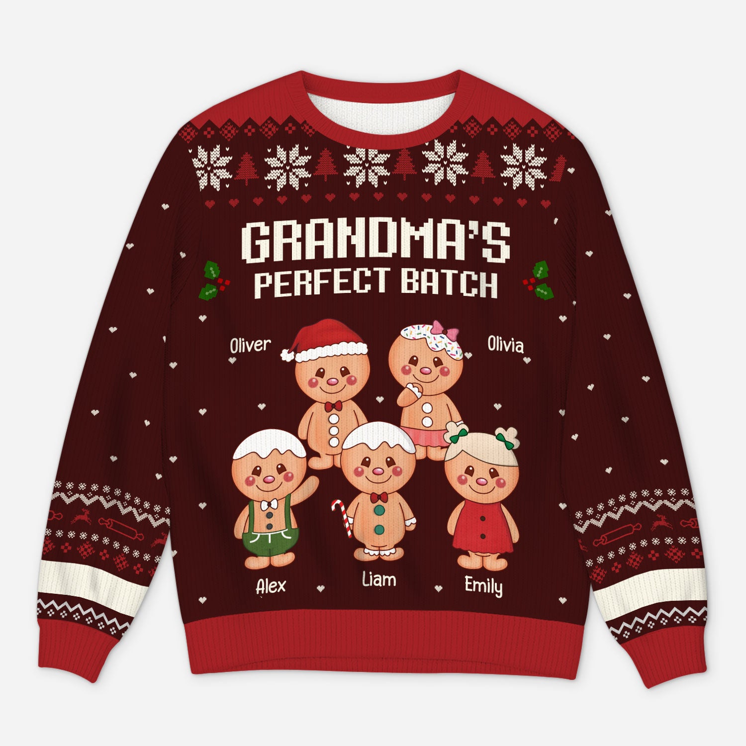 5718WUS1 custom grandma grandpa gifts gingerbread man ugly christmas sweater_ 5718W6UAB