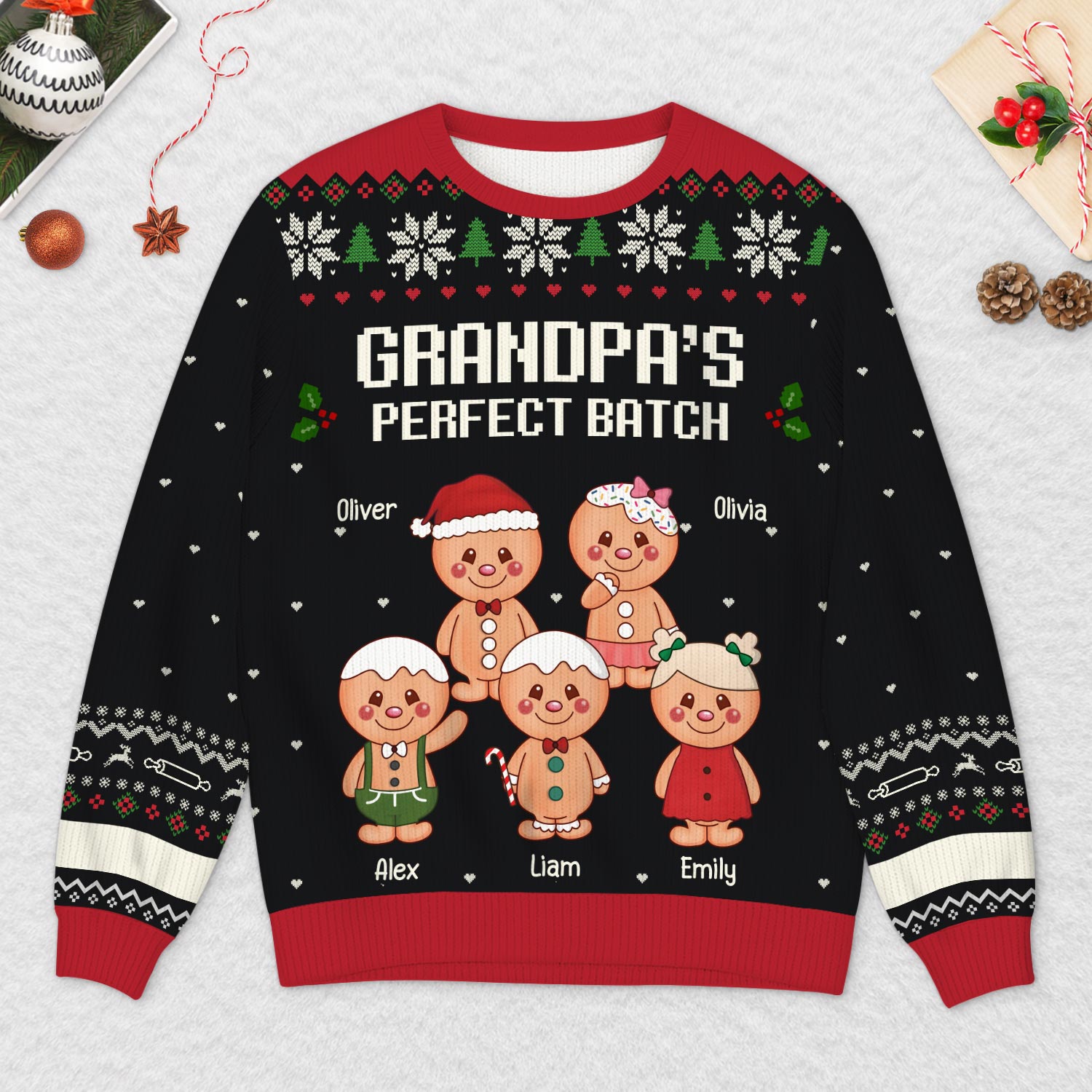 5718WUS2 custom grandma grandpa gifts gingerbread man ugly christmas sweater_ 5718W6UAB