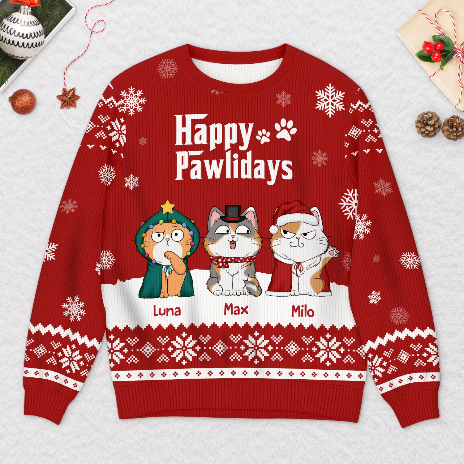 5719WUS2 custom gifts for cat lovers the catfather ugly christmas sweater 5719W6TND