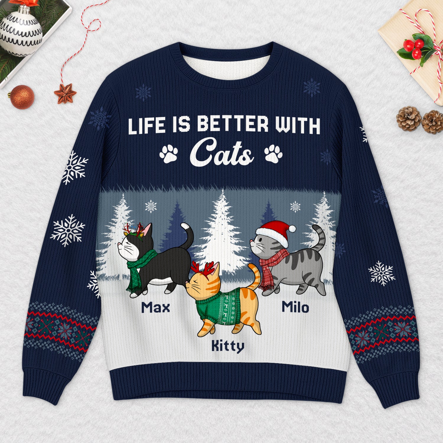5729WUS2 custom cat ugly christmas sweater life is better with a cat 5729WTZCD