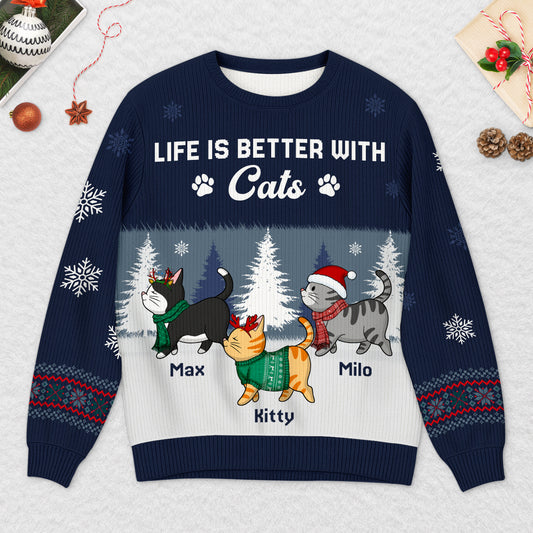 5729WUS2 custom cat ugly christmas sweater life is better with a cat 5729WTZCD