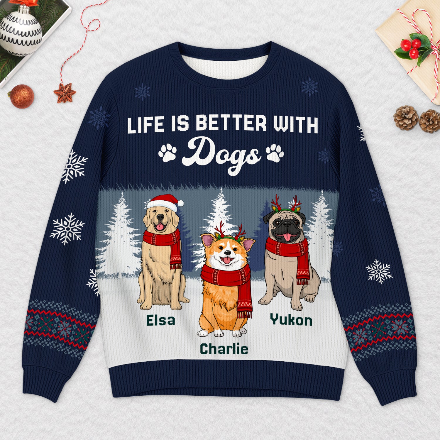 5729WUS2 custom dog ugly christmas sweater life is better with a dog 5729WTZCC