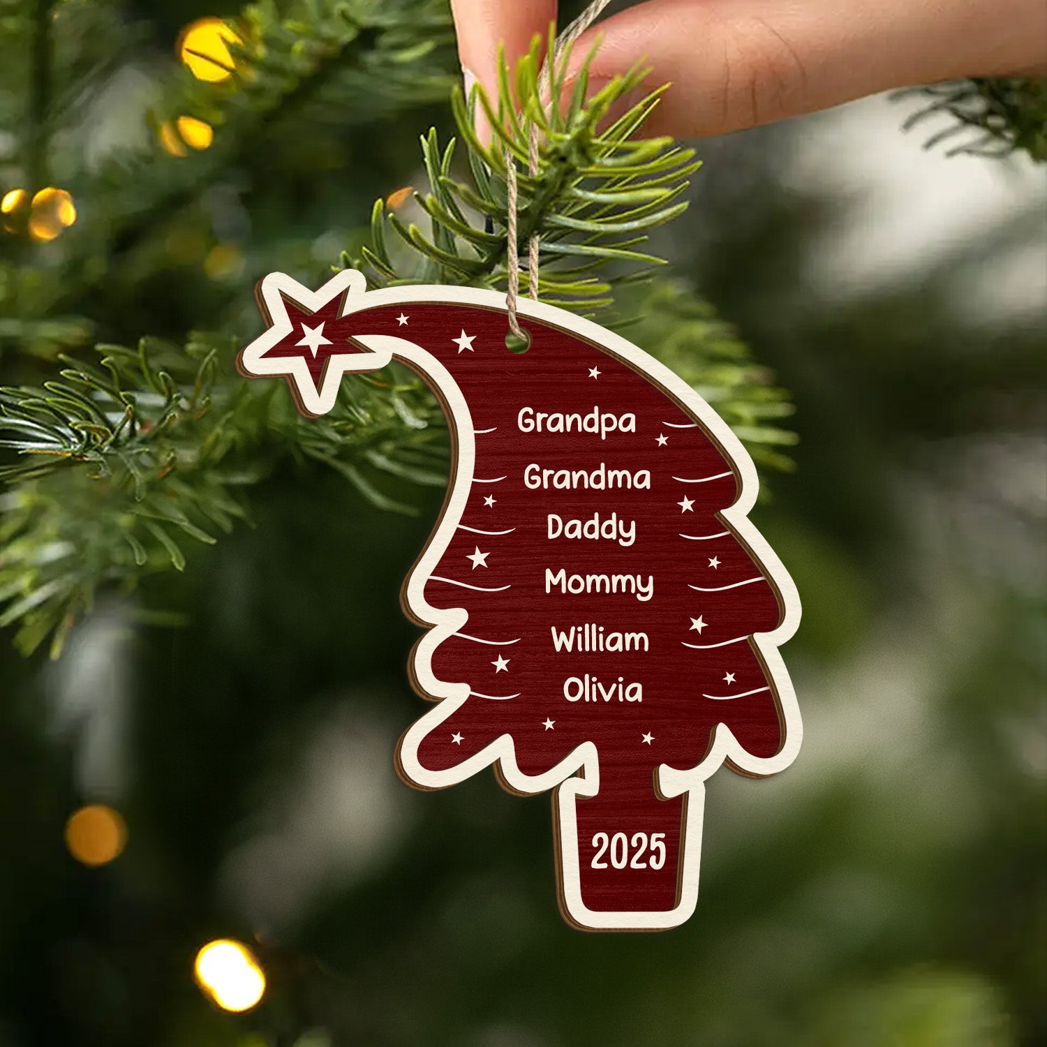 5737OUS2 personalized family gifts 2 layered wood christmas tree ornaments 5737O8QTI