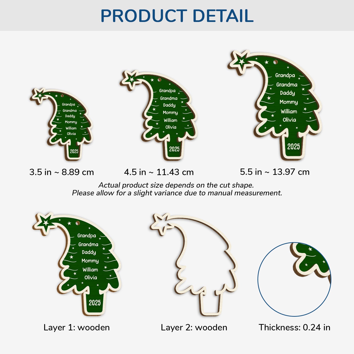 5737OUS3 personalized family gifts 2 layered wood christmas tree ornaments 5737O8QTI