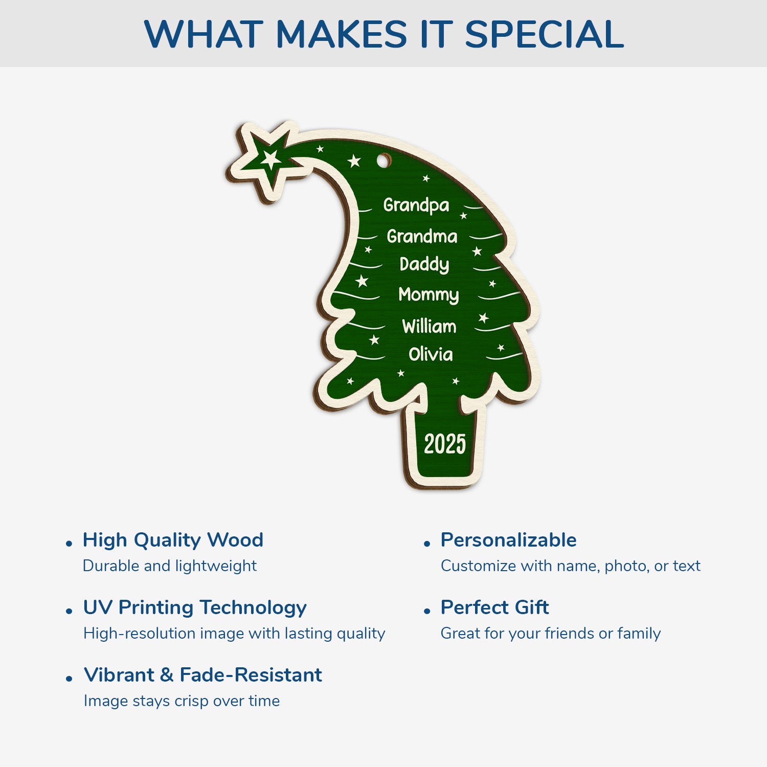 5737OUS4 personalized family gifts 2 layered wood christmas tree ornaments 5737O8QTI