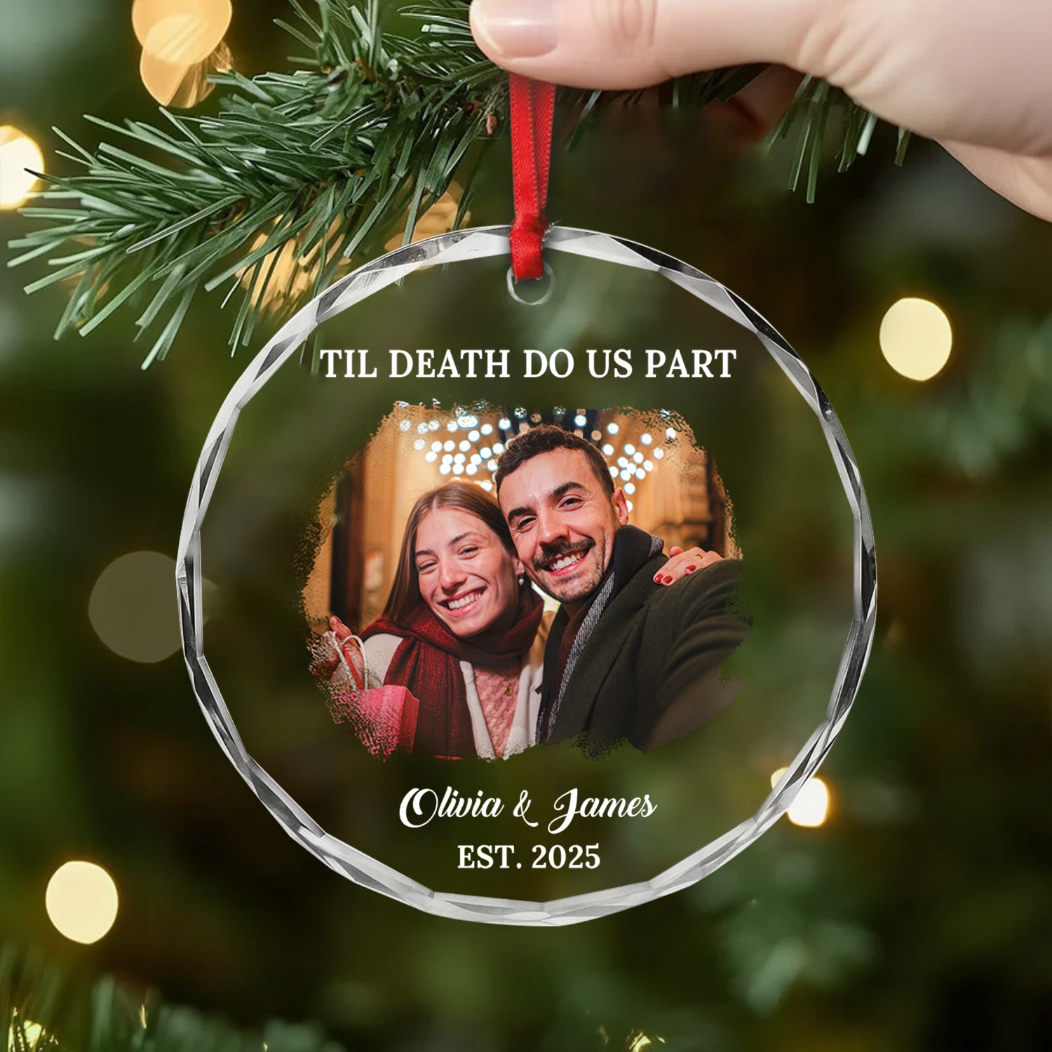 5738OUS2 custom couple gifts til death do us part glass xmas ornaments 5738O6UNG