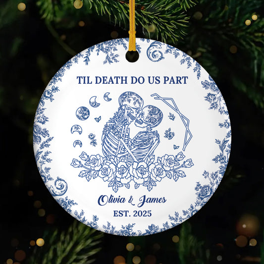 5739OUS1 custom couple gifts til death do us part ceramic toile christmas ornaments 5739O6UNG