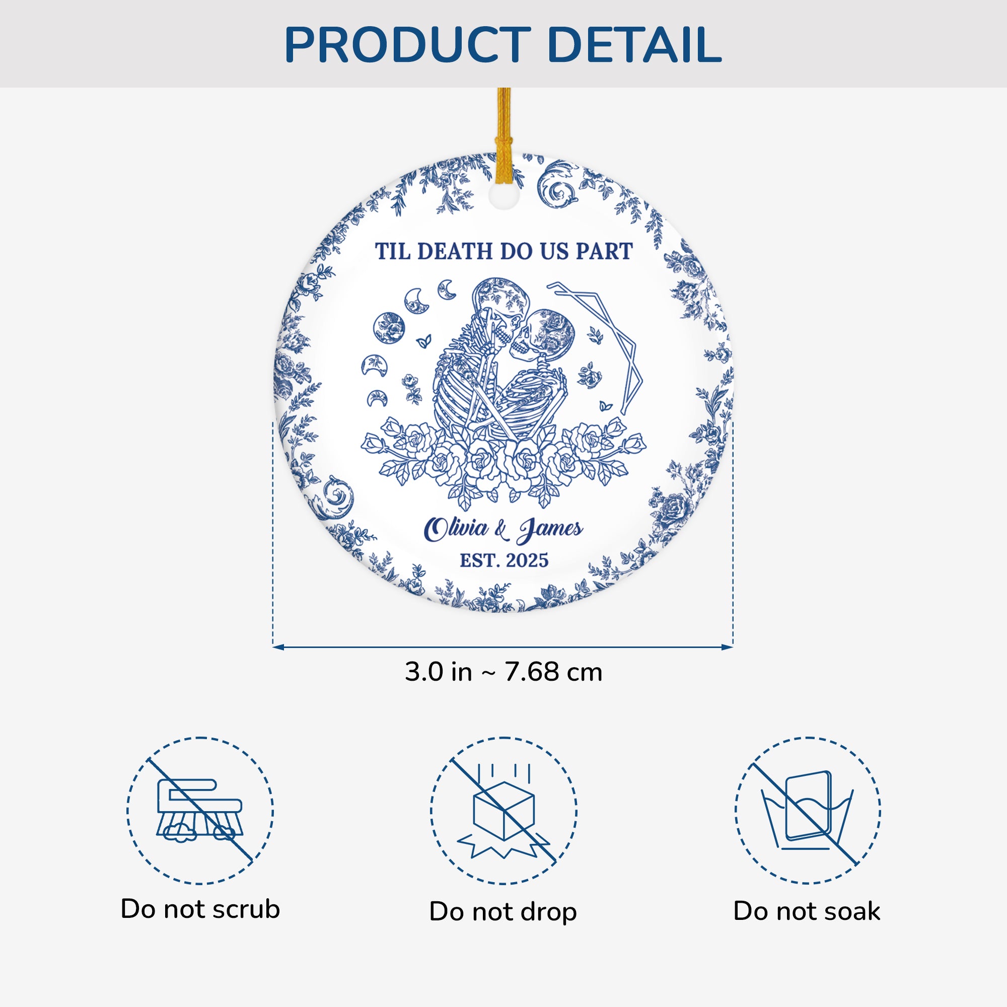 5739OUS3 custom couple gifts til death do us part ceramic toile christmas ornaments 5739O6UNG