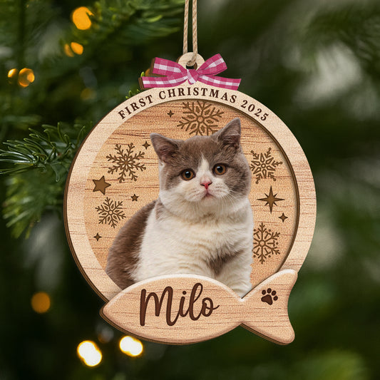 5740OUS1 custom 2 layered wood ornament cats first christmas ornament with photo_ 5740OTTQD
