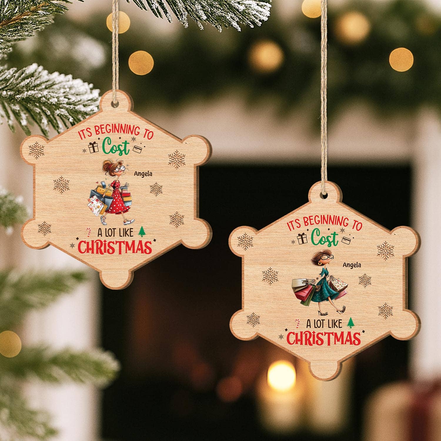 5762OUS2 custom gifts for her 1 layered wood shopping christmas ornaments_ 5762OTZCA