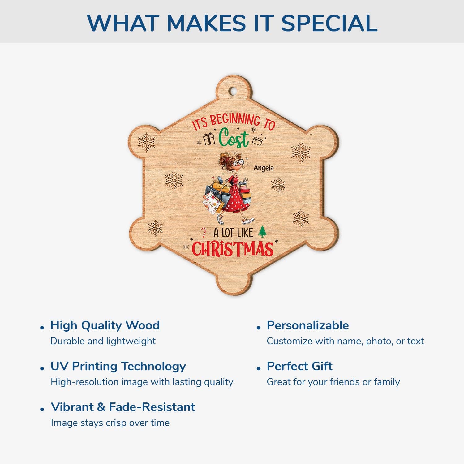 5762OUS4 custom gifts for her 1 layered wood shopping christmas ornaments_ 5762OTZCA