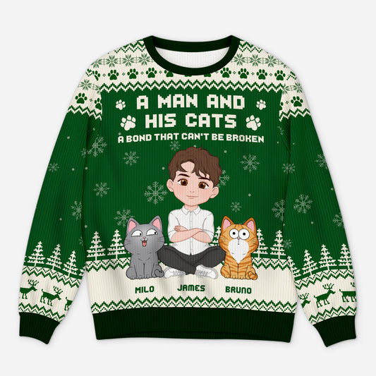 5763WUS1 custom gifts for cat lovers owner and cat ugly christmas sweater 5763W8WTD