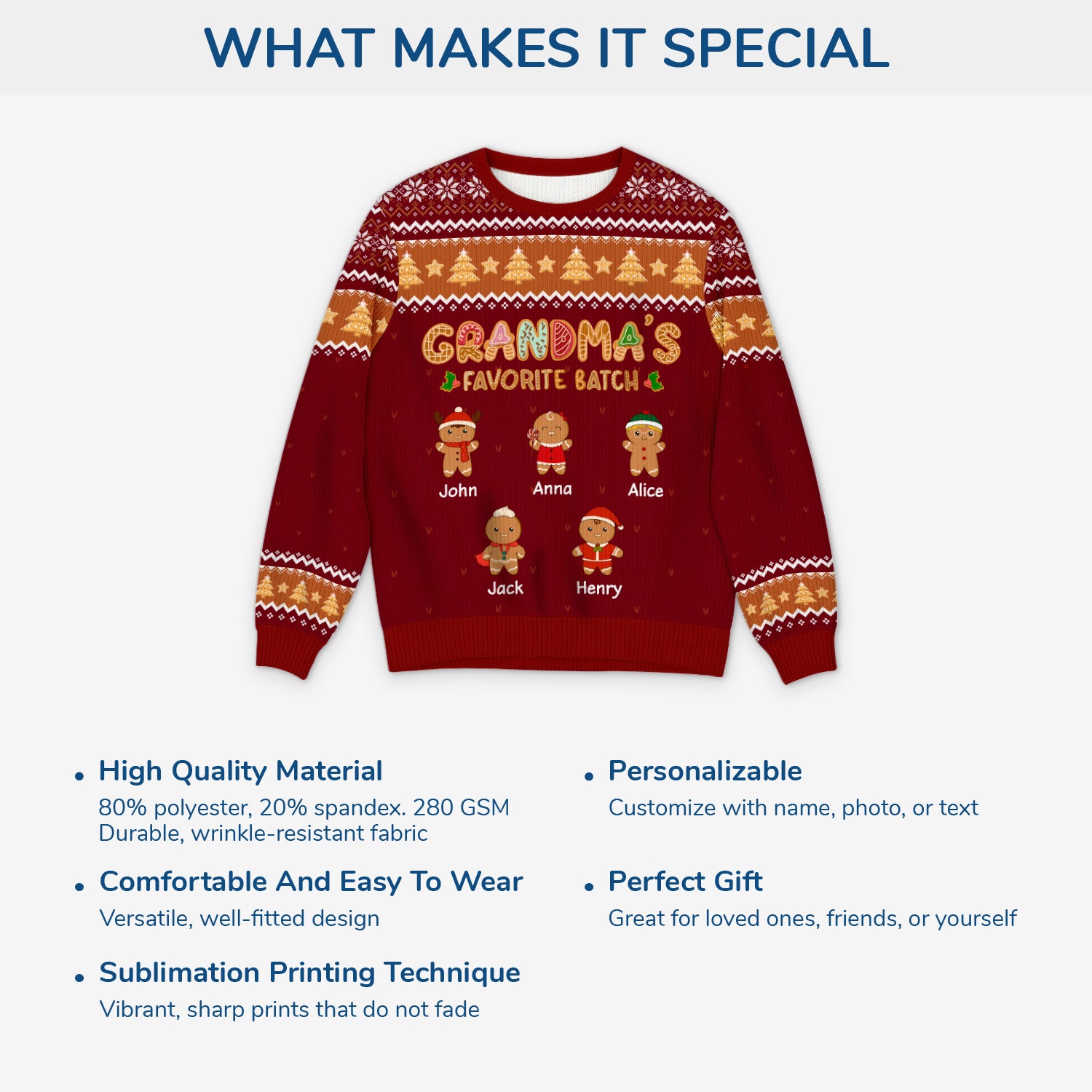 5764WUS5 custom gifts for grandparents gingerbread man ugly christmas sweater 5764WKZZA