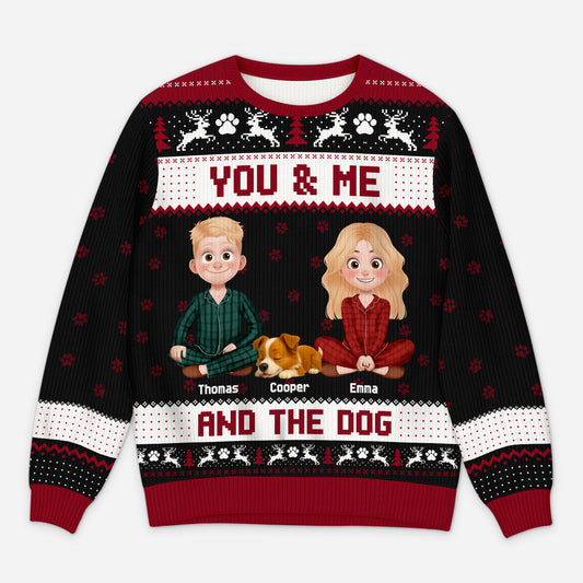 5766WUS1 custom gifts for dog lovers couple with dog ugly christmas sweater 5766WKLZC