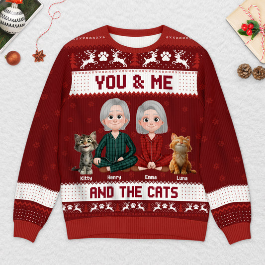 5766WUS2 custom gifts for cat lovers couple with cat ugly christmas sweater 5766WKLZD