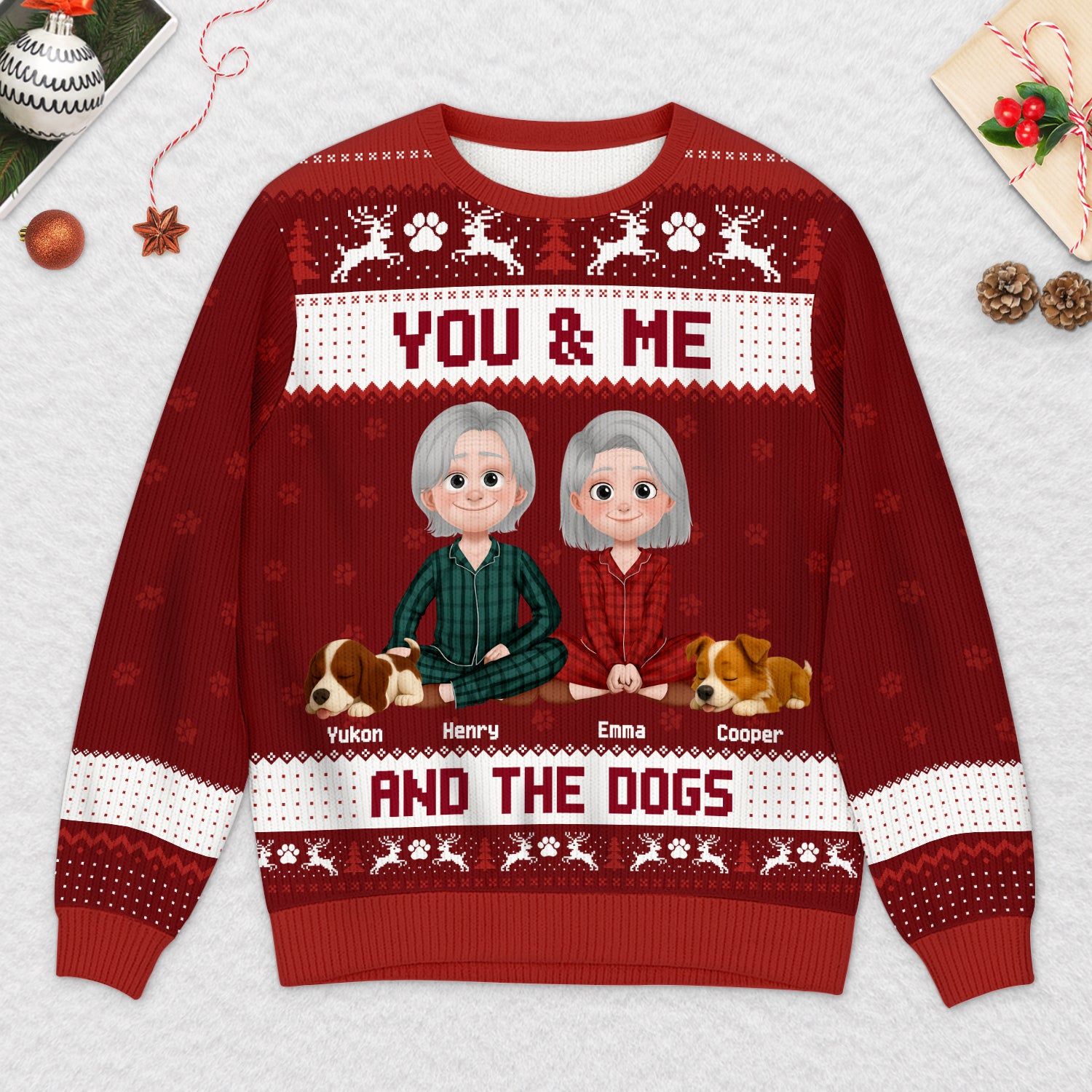 5766WUS2 custom gifts for dog lovers couple with dog ugly christmas sweater 5766WKLZC