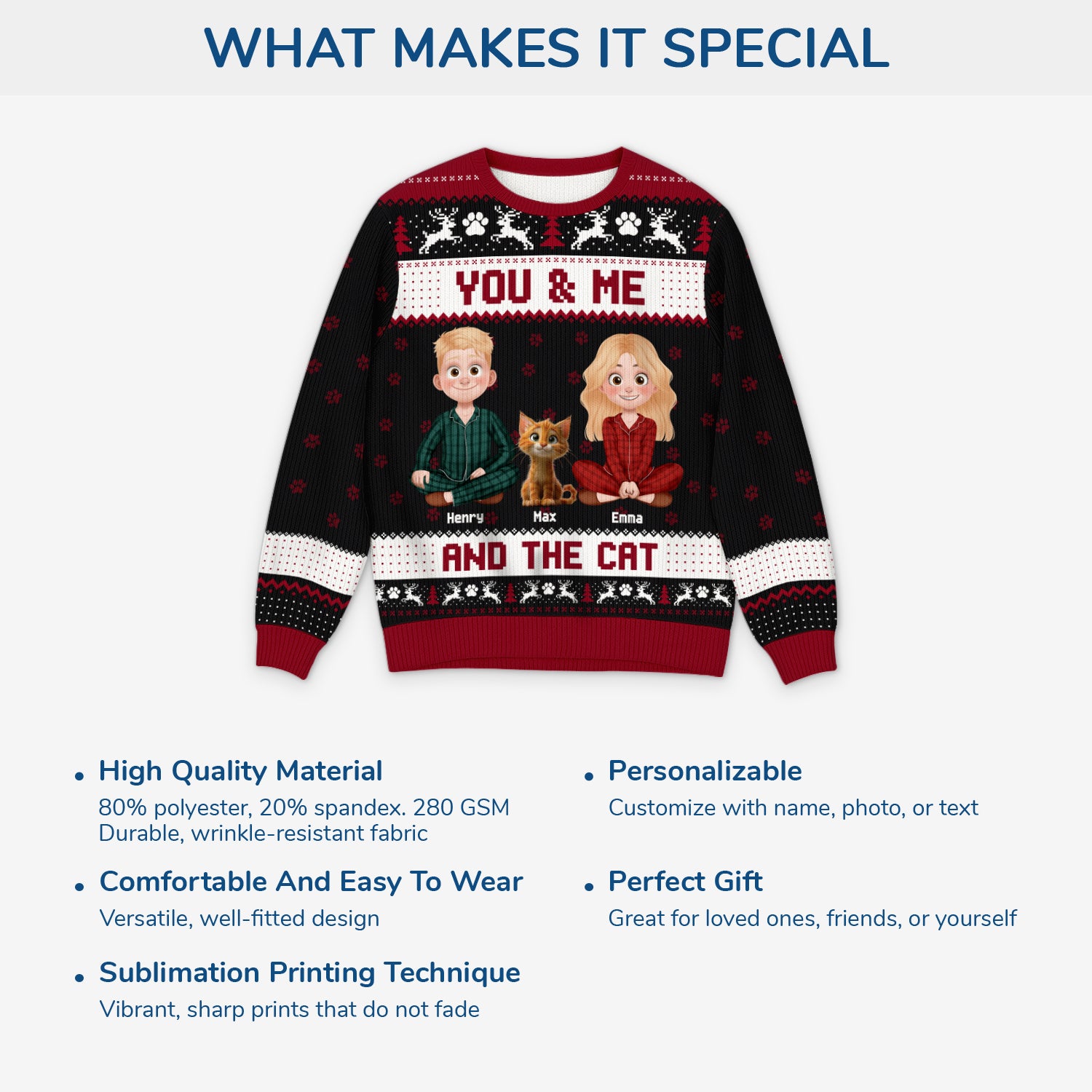 5766WUS5 custom gifts for cat lovers couple with cat ugly christmas sweater 5766WKLZD