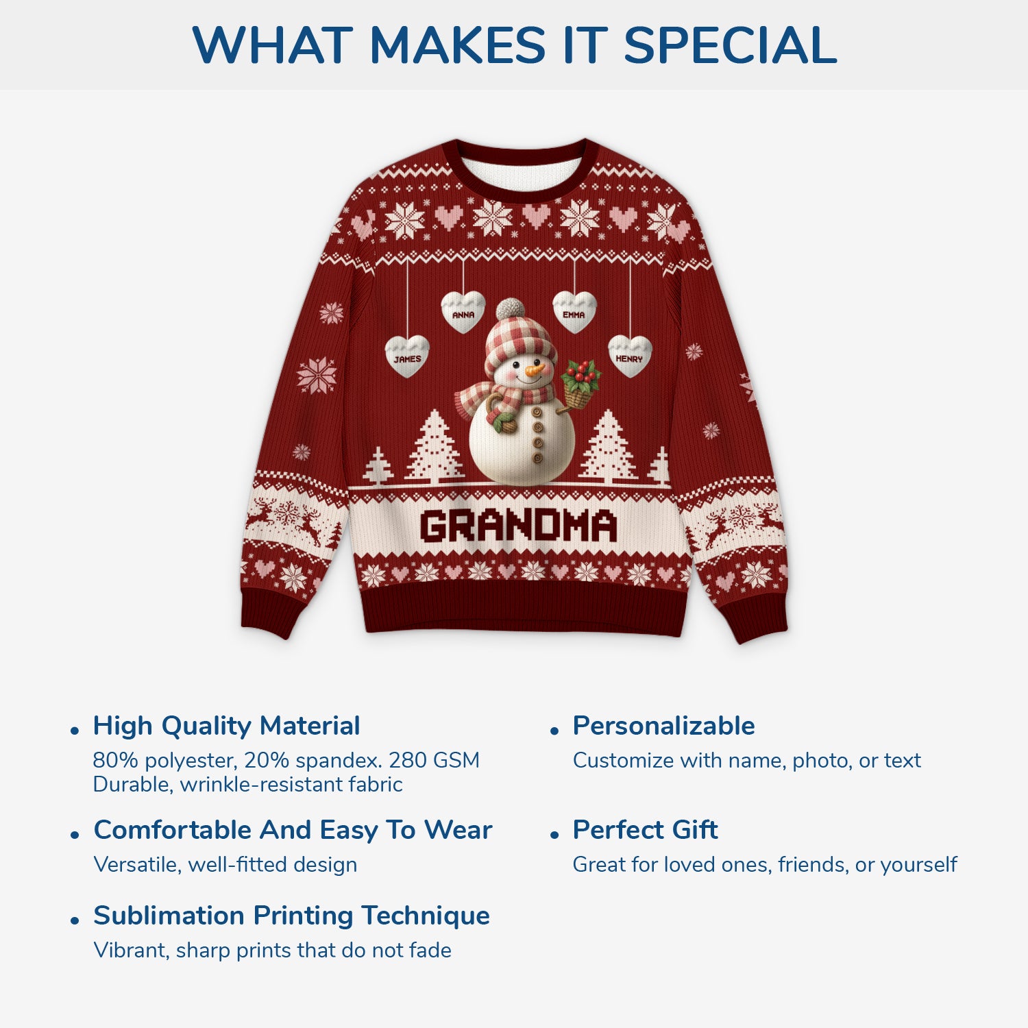 5771WUS5 personalized gifts for grandma ugly christmas sweater snowman 5771W8TZA