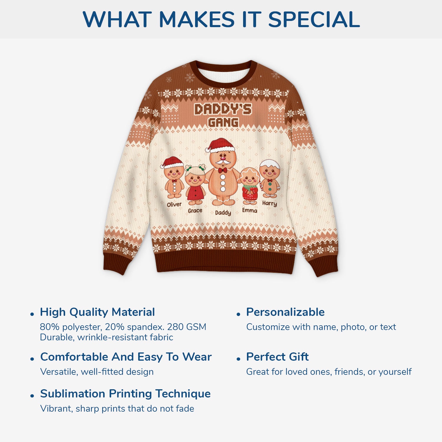 5775WUS5 custom gifts for dad gingerbread man ugly christmas sweater 5775WKQTB