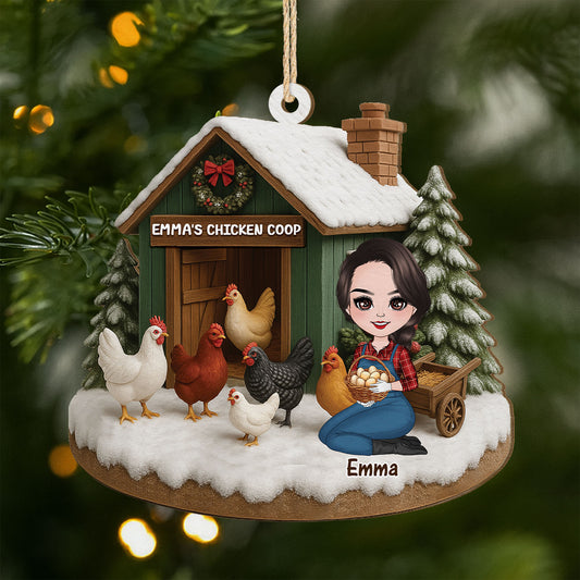 5776OUS1 custom christmas gifts for her 1 layered wood chicken coop ornament_ 5776O3VQA