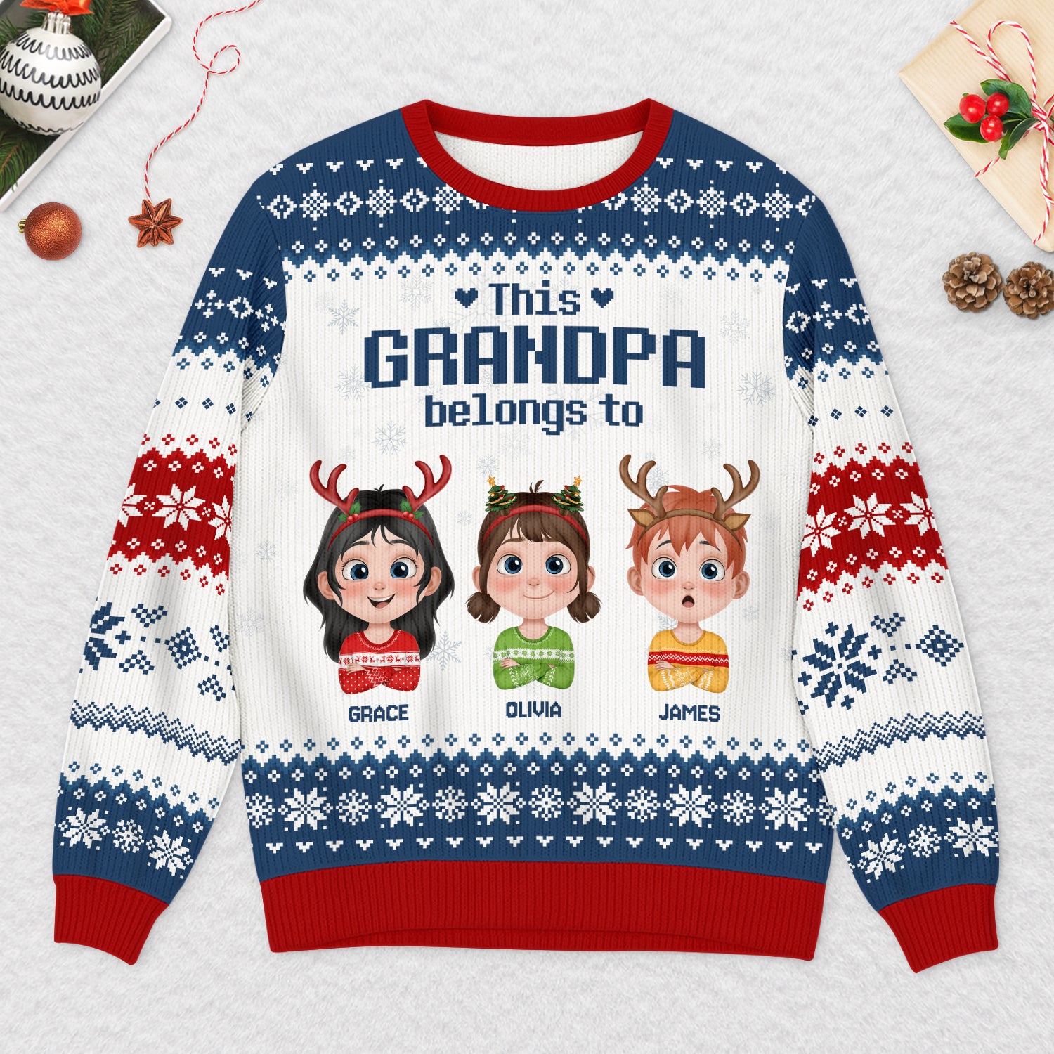 5779WUS2 custom grandparent gifts ugly christmas sweater with grandkids names 5779W8YNA