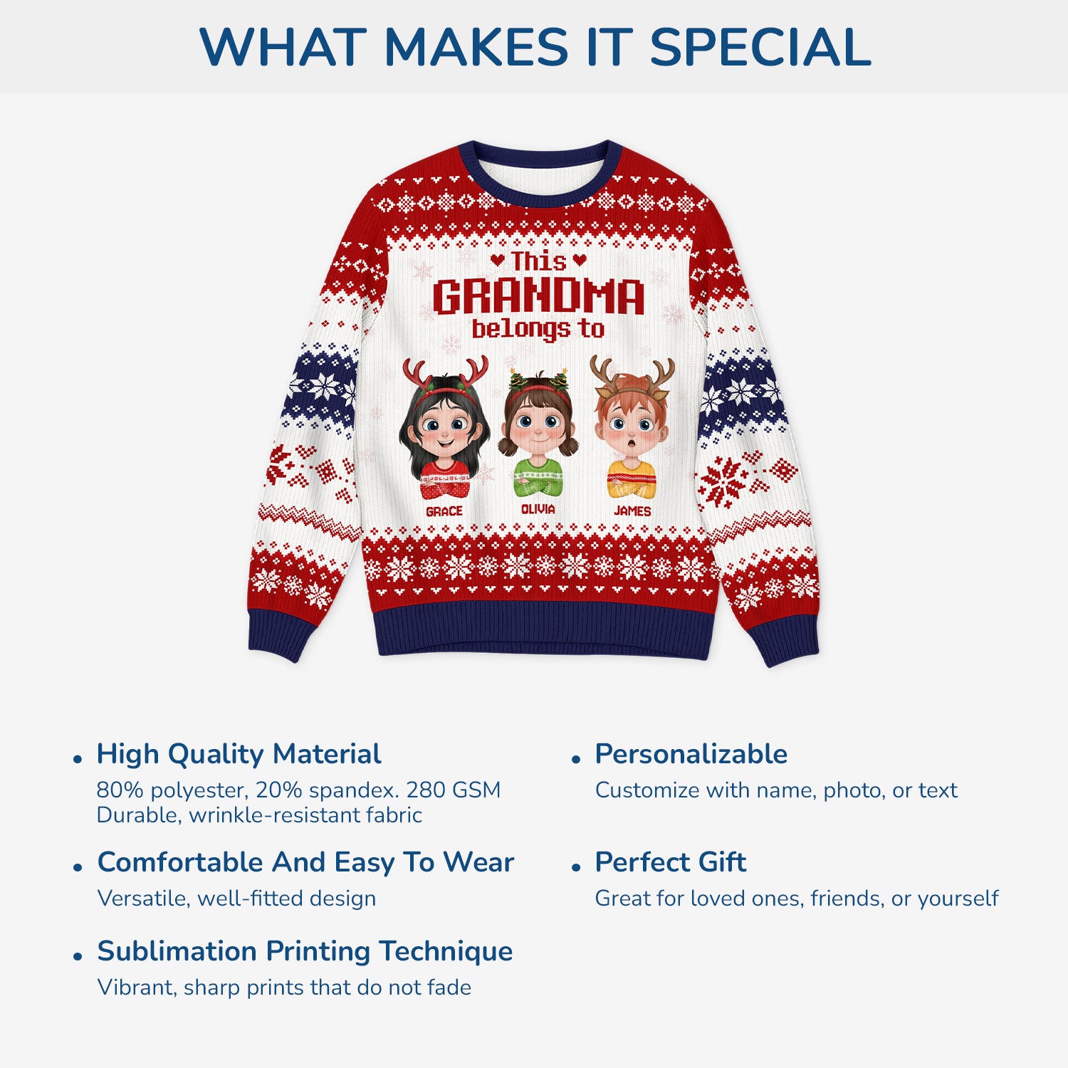 5779WUS5 custom grandparent gifts ugly christmas sweater with grandkids names 5779W8YNA