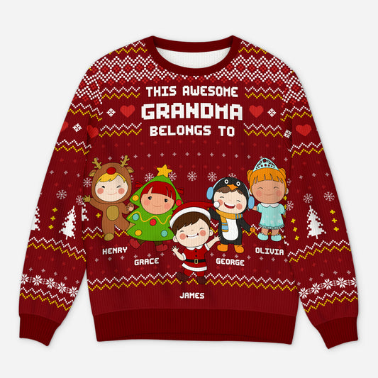 5781WUS1 personalized grandparent gifts ugly christmas sweater with grandkids 5781WTLTA