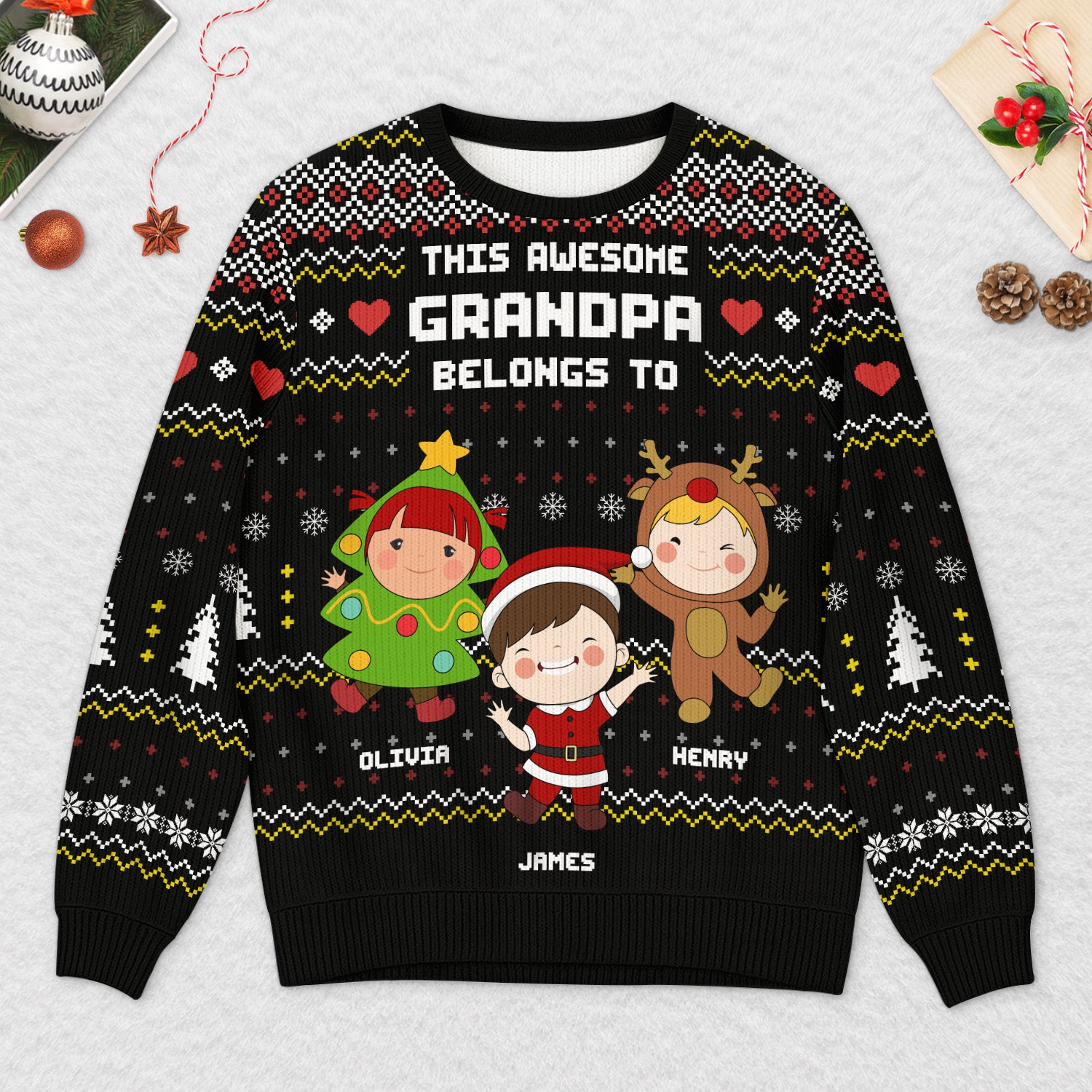 5781WUS2 personalized grandparent gifts ugly christmas sweater with grandkids 5781WTLTA