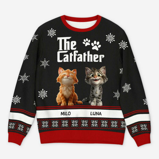 5782WUS1 custom cat gifts for humans the catfather ugly christmas sweater 5782WKFCD